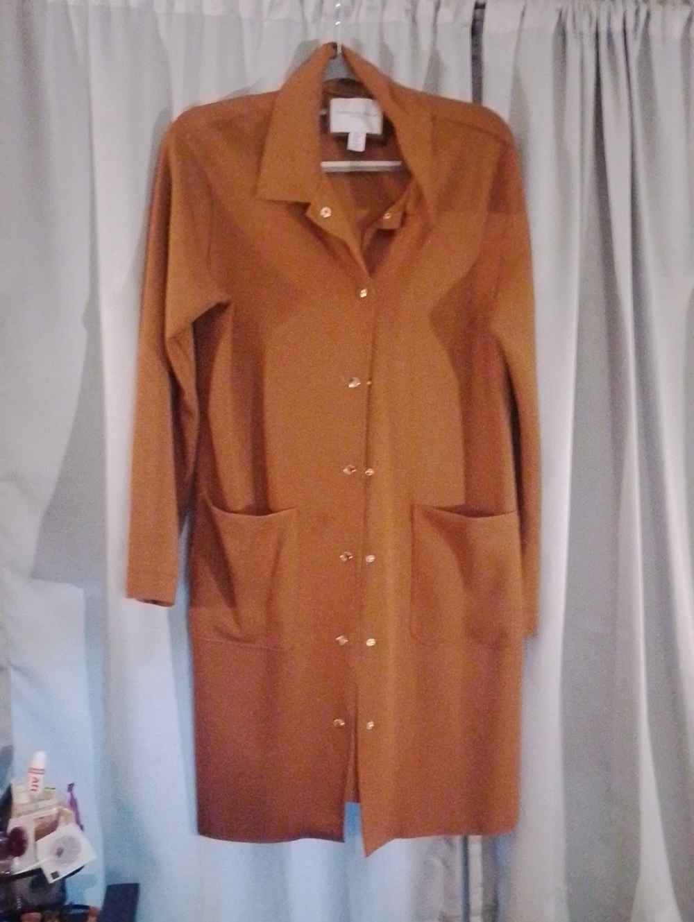 Camel Snap-Front Long Duster Jacket